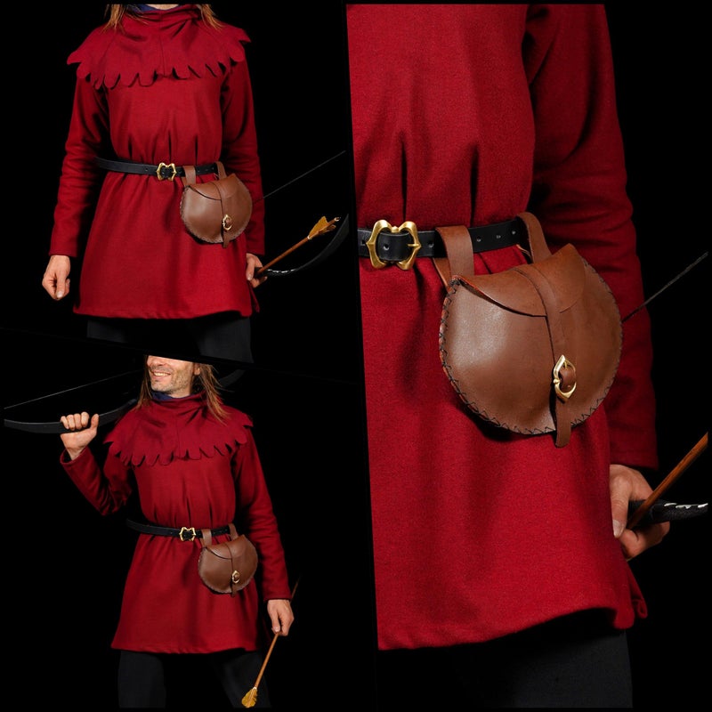 Mythrojan Medieval Leather Belt Bag with Solid Brass Buckle, ideal for SCA LARP reenactment & Ren fair, Full Grain Leather, Brown, 6.5â€Ã—9.5â€ - Brown - Image 5